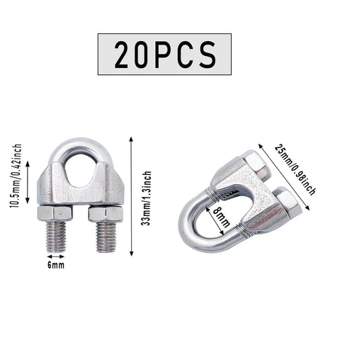 Dead Simple Stainless Steel Wire Rope Clips 20 Pack Heavy Duty Quarter Inch Cable Clamps Lock It Down Secure Garden Racks Boats And Towing Lines With Top Shelf Rust Proof Build