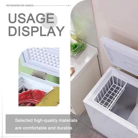 Two Pack Chest Freezer Plastic Hinge Universal Replacement With Screw shown installed on white chest freezer