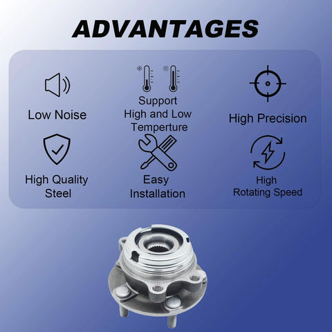 Image of Direct Fit Front Wheel Bearing And Hub Assembly For Nissan Altima 2007 2008 2009 2010 2011 2012 2.5L With 29 Splines And Five Lug Pattern Plug And Play Easy Install Bolt On Wheel Hub Replacement For Smooth Steering And Reliable Performance