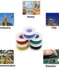 30 AWG Tinned Copper Silicone Hook Up Wire Multicolor Set, 10M Per Color Red Blue Green Yellow Black, 600V Stranded Electrical Cable For DIY Electronics And Electrical Projects shown in rolls with applications like home and industry.