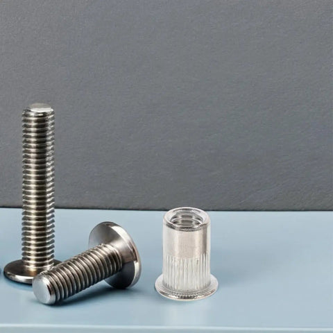 70 Piece M5 Stainless Steel Flat Head Rivet Nuts Kit With Threaded Inserts For Easy Furniture Repairs on display