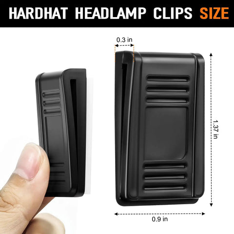 12 Pack Hard Hat Light Clips For Headlamps And Headlamp Holders, non-slip helmet clips shown with size dimensions