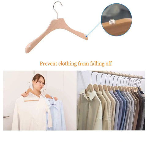 Wooden hanger with Self Adhesive Clear Rubber Feet Tiny Bumper Pads for Furniture 6mm Diameter 2mm Thick, preventing clothing from slipping.