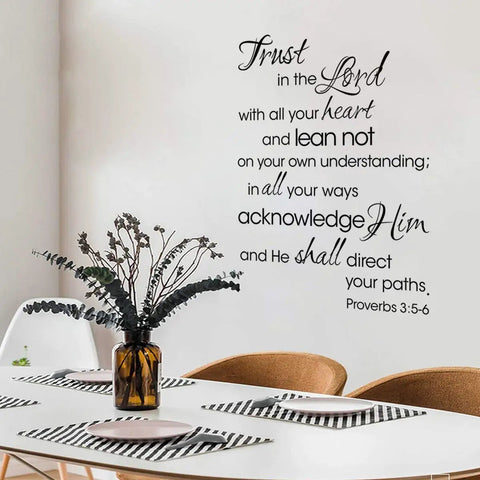 Trust In The Lord Wall Decals Quotes Religious Inspirational Bible Wall Letters for dining room decor, showing verse Proverbs 3:5-6