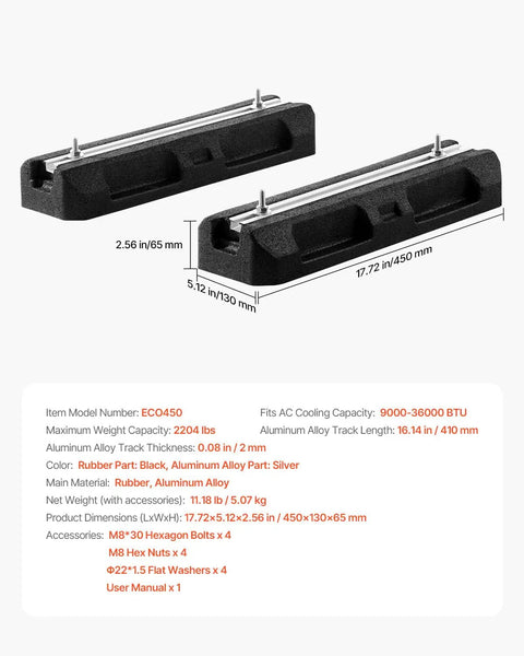 Floor Mounting Base Kit For Mini Split AC Systems with Heavy-Duty Rubber Anti-Vibration Pads, 9000-36000 BTU compatibility