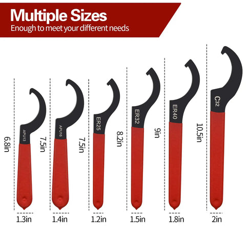 6 Piece Coilover Wrench Set C Shape Shock Spanner Wrenches Hook Tools Steel For Suspension System And Shock Adjustments.