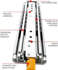 Heavy Duty Drawer Slides With Secure Locking Mechanism industrial furniture hardware rails detailed view of steel track features and lock.