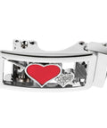 Quick Release Women Belt Buckle For Jeans Auto Buckle Waist Strap Fastener with heart design, durable alloy construction, side view