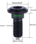 Detailed view of a single black bolt from Six Pack M8 X 20mm Titanium Rear Brake Rotor Bolts Kit For Yamaha Motorcycles, showing dimensions