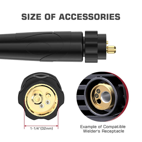 Check Out This Awesome 10ft 250A MIG Welding Gun With Euro Connection showing accessory size and compatible connector details.