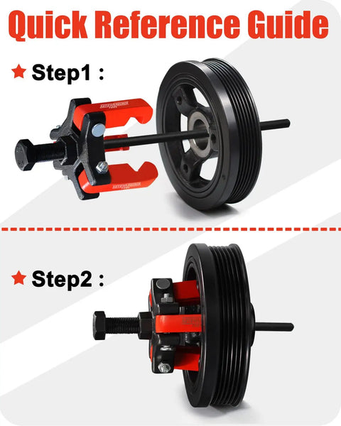 Harmonic Balancer Puller Kit With Adjustable 3-Jaw Puller And Forcing Screw demonstration in Step 1 and 2.