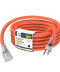 25 Foot Lighted Outdoor Extension Cord With Beefy 10/3 SJTW Heavy Duty Orange Cable, 3 Prong Grounded Plug, UL Listed, LED End Indicator For Easy Find In Dark