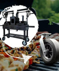 Slick Eight Inch Flat Free Solid Rubber Casters For BBQ Smokers Smooth Rolling Four Piece Grill Wheel Set With Side Lock Brakes on grill.