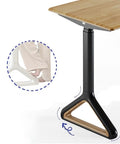 Smooth Electric Standing Desk With Natural Wood Top Adjustable Height Workstation Quiet Motor leg detail for stability and support.