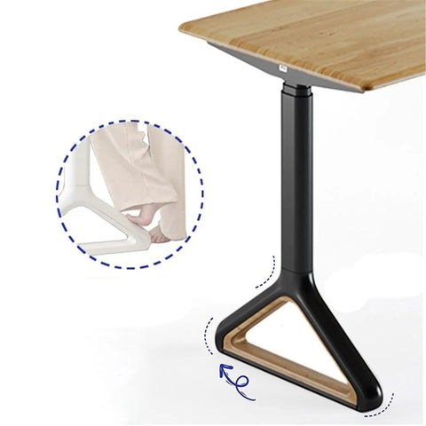 Smooth Electric Standing Desk With Natural Wood Top Adjustable Height Workstation Quiet Motor leg detail for stability and support.