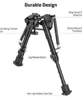 6 To 9 Inch Adjustable Rifle Bipod For Outdoor Use, Heavy Duty Steel And Aluminum Build, Quick Deploy Legs With 5 Settings, Detail View