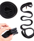 Heavy Duty Bike Inner Tubes Set for 700x38C to 700x45C Tires shown coiled and uncoiled, with hand holding folded tube