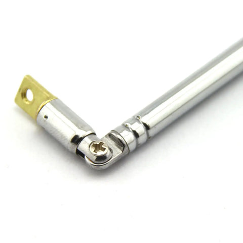 Universal AM FM Radio Antenna Pair Four Section Telescopic Stainless Steel Replacement Aerial, showing pivot joint detail