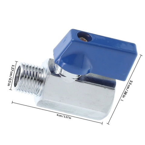 Heavy Duty Brass Pneumatic Mini Ball Valve Shut Off With Npt 1/4 Inch Threads For Smooth Garden And Home Plumbing Pipe Control No Sweat Install Durability, featuring a blue handle and male threads.