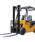 Portable Electric Forklift 4Way Mini Lift Truck With Adjustable Reinforced Forks Solid Tires Ergonomic Seat side view in industrial setting.