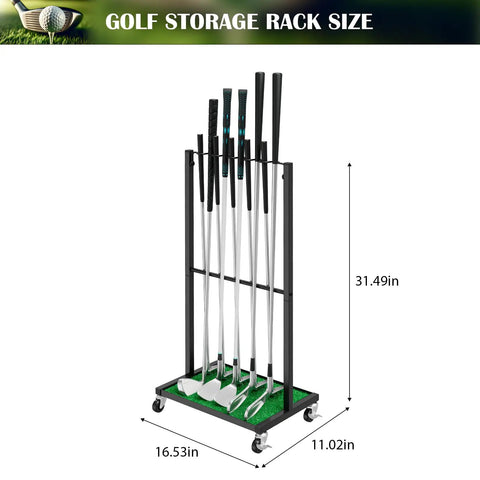 Sturdy Ten Club Golf Storage Rack Stand For Garage And Home Golf Simulator Holds Ten Clubs With Easy Display on casters