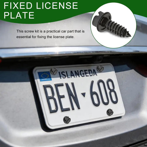 Built Tough 4Pc Matte Black License Plate Screws And Security Bolts Heavy Duty Stainless Steel Rust Proof Fastener Set For Any Rig anti-theft screws securing license plate.
