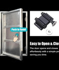 Super Sleek Hidden Access Panel For Tile Walls With Magnetic Push Button Inspection Door, aluminum frame, easy push-to-open design.