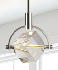 Lamparko Small Pendant Light Fixture with Crystal Cube, Brushed Nickel, featuring a crystal cube in a modern design.