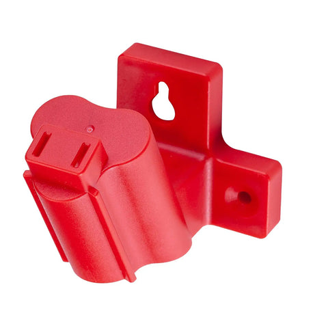 Red ABS plastic wall-mounted Six Pack Tool Holder Mounts for 12V Drill Hanger and Wall Storage with screw holes visible