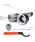 Solid 1 PC ER Collet Chuck Holder For CNC Tooling With High Hardness Precision Thread And Smooth Surfaces Perfect For Heavy Load Milling And Turning On Your Lathe Machine Shop Gear showing ER tool handle, nut, and wrench.