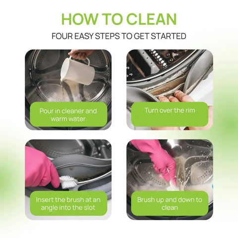 Steps showing how to use the All In One Washing Machine And Dryer Vent Cleaning Kit With Long Handle Brushes For Grout Crevices.