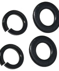 100 Sets Stainless Steel Flat And Spring Washers Kit For Bolts M5 Size Heavy Duty Includes 100 Flat Gaskets And 100 Split Lock Washers Black Zinc Plated Corrosion Resistant Hardware Pack, black M5 washers