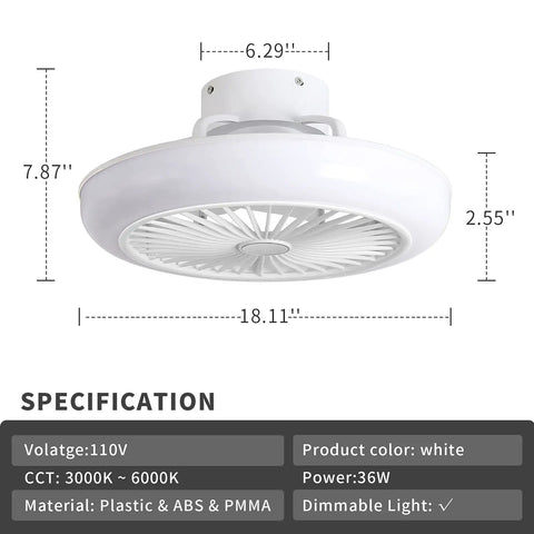 Dope Modern Ceiling Fan With Lights And Remote Control Round LED Fixture With Acrylic Lampshade for bedroom, size 18.11 inches