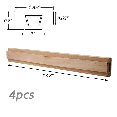 Top Notch Wooden Drawer Slides 14 Inch Center Track Set Of 4 Hella Smooth Centered Glides, 13.8" wooden slide with dimensions and grooves.