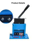 Ultimate Manual Metal Hose Sealer Crimping Machine For Cosmetics Tube Closure showing detailed die measurements and hand lever.