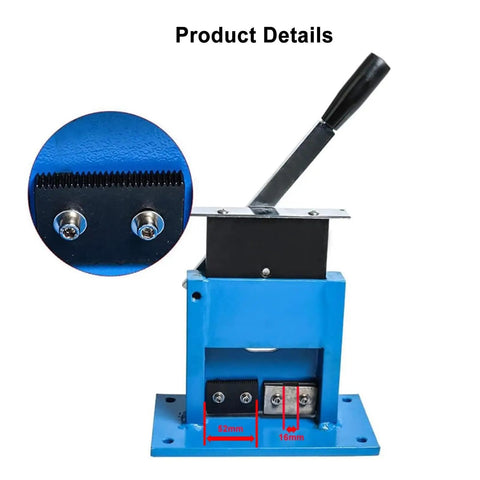 Ultimate Manual Metal Hose Sealer Crimping Machine For Cosmetics Tube Closure showing detailed die measurements and hand lever.
