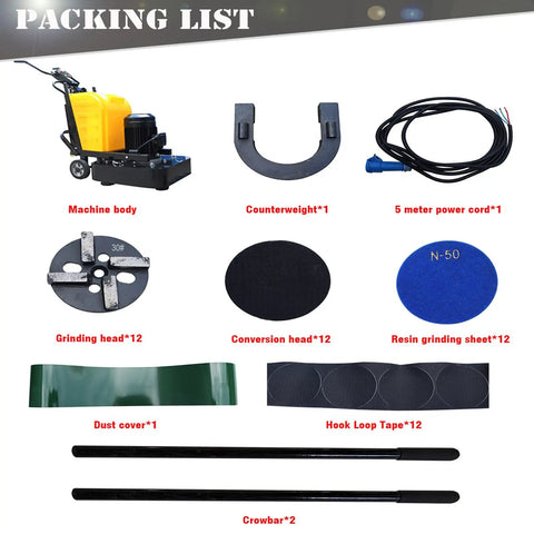 Packing list for Beefy 12 Head Planetary Concrete Floor Grinder Polisher With Dust Collector Wet And Dry Grinding 220V 7.5kW