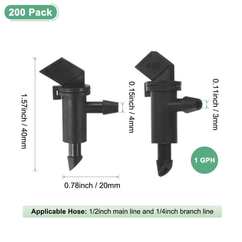 Dimensions of 200 Pack Flag Dripper Emitters For Garden Irrigation, Easy Install, 4 L/H, 1 GPH Plastic Drip Emitters