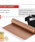 3 Pack PTFE Sheets For Heat Press 16x12 Inches Non Stick Reusable Craft Mat shown rolled on table with size and material info