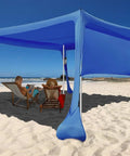 Beach Canopy Tent Shade With Sidewalls 10x10 Feet 6.6 Ft Tall Easy Up Pop Up Shelter on beach with side panels and chairs