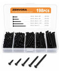 198 Piece Black Phosphated Screw Kit With Multi Size Assortment in plastic case for DIYers woodworking and repairs