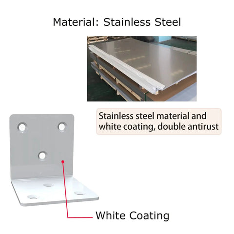 White Stainless Steel Corner Bracket Right Angle Shelf Support with white coating, highlighting material and antirust properties.