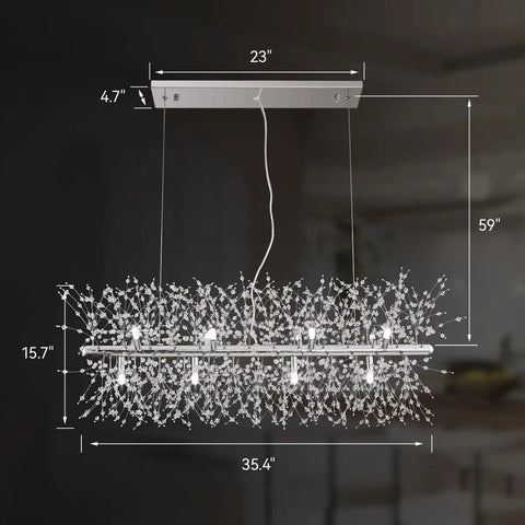 Modern Crystal Firework Chandelier, Linear LED Pendant Light For Dining Room, Bedroom And Living Room, Chrome Dandelion Fixture