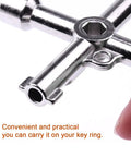 Close-up of zinc alloy four-way key from Ten Piece Electrical Cabinet Key Set With Rustproof Zinc Alloy Four Way Utility Keys Triangle Square And Panel Cross For Faucet Gas Meter Valve Spigots And Electrical Cabinet Access