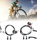Upgrade Your Ride With This Badass Dual Piston Mechanical Disc Brake Set For Mountain And Road Bikes Cable Actuated Aluminum Alloy Calipers Front Rear Kit With Epic Grip Control Silver, showing levers and cables.