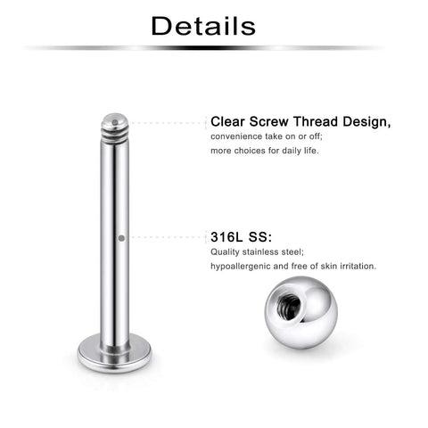 Dope 24 Piece Labret Barbell Set For Lip Helix Tragus And Cartilage Piercings In Surgical Steel Hypoallergenic 20G Includes 6Mm 8Mm 10Mm And 12Mm Sizes With Velvet Gift Bag Great Gift For Women And Men. 316L stainless steel labret barbell with clear screw thread and 3mm ball