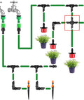 Diagram of 1/4 Inch Drip Irrigation Cross Fittings Barbed 4-Way Tee Connectors Kit For 1/4 Inch Tubing in garden system layout