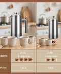 34 Oz Double Wall Stainless Steel French Press Coffee Maker With Insulated Brew System 1 Liter Capacity Serves 4 To 8 Cups