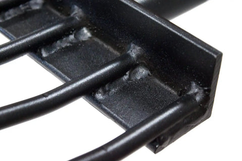 Close-up of the all steel spading fork tines, part of the All Steel Spading Fork Heavy Duty Garden Fork With T Style Handle Built Tough For Digging Soil Turning Compost Aerating Crops Harvesting And Yard Work Made In The USA 44 Inch.