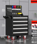 Five Drawer Rolling Tool Cart With Wheels And Keyed Lock Pegboard Included Boss Grade Heavy Duty Mobile Tool Chest On Wheels For Garage Workshop And Warehouse Durable Blue Finish, black steel, 650mm wide